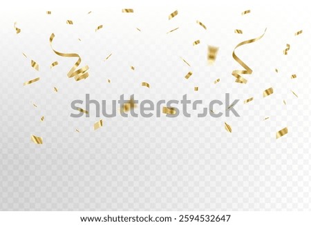 Gold confetti and ribbon streamers falling on a transparent background. blurred. Vector.flying. abstract ,shape gold.  eps 10	
