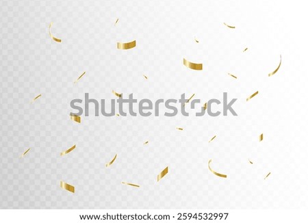 Gold confetti and ribbon streamers falling on a transparent background. blur. Transparent. Small and large.Vector illustrations