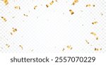 Gold Confetti and ribbons celebration party design element, Falling shiny gold confetti isolated on transparent background