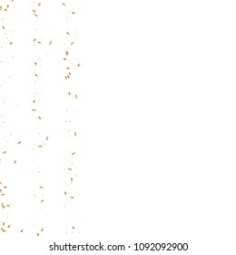  Gold confetti, ribbons. Falling glitter. Bokeh background. Abstract golden anniversary invitation template. Wedding concept card. Flying abstract particles. Explosion celebrate card.