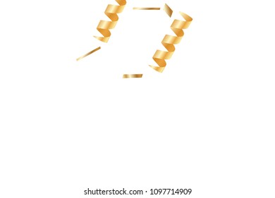  Gold confetti, ribbons. Falling glitter. Bokeh background. Abstract golden anniversary invitation template. Wedding concept card. Flying abstract particles. Explosion celebrate card.