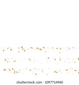  Gold confetti, ribbons. Falling glitter. Bokeh background. Abstract golden anniversary invitation template. Wedding concept card. Flying abstract particles. Explosion celebrate card.
