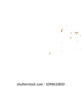  Gold confetti, ribbons. Falling glitter. Bokeh background. Abstract golden anniversary invitation template. Wedding concept card. Flying abstract particles. Explosion celebrate card.