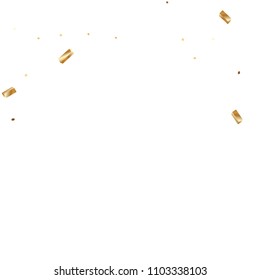  Gold confetti, ribbons. Falling glitter. Bokeh background. Abstract golden anniversary invitation template. Wedding concept card. Flying abstract particles. Explosion celebrate card.
