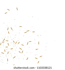  Gold confetti, ribbons. Falling glitter. Bokeh background. Abstract golden anniversary invitation template. Wedding concept card. Flying abstract particles. Explosion celebrate card.