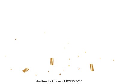  Gold confetti, ribbons. Falling glitter. Bokeh background. Abstract golden anniversary invitation template. Wedding concept card. Flying abstract particles. Explosion celebrate card.