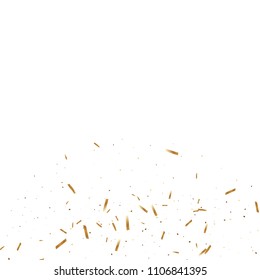  Gold confetti, ribbons. Falling glitter. Bokeh background. Abstract golden anniversary invitation template. Wedding concept card. Flying abstract particles. Explosion celebrate card.