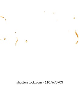  Gold confetti, ribbons. Falling glitter. Bokeh background. Abstract golden anniversary invitation template. Wedding concept card. Flying abstract particles. Explosion celebrate card.