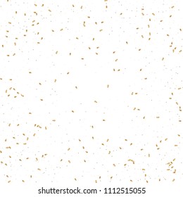  Gold confetti, ribbons. Falling glitter. Bokeh background. Abstract golden anniversary invitation template. Wedding concept card. Flying abstract particles. Explosion celebrate card.