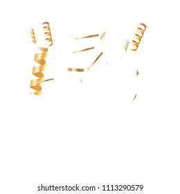  Gold confetti, ribbons. Falling glitter. Bokeh background. Abstract golden anniversary invitation template. Wedding concept card. Flying abstract particles. Explosion celebrate card.