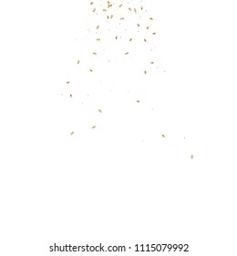  Gold confetti, ribbons. Falling glitter. Bokeh background. Abstract golden anniversary invitation template. Wedding concept card. Flying abstract particles. Explosion celebrate card.