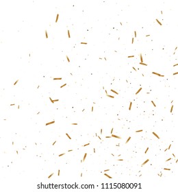  Gold confetti, ribbons. Falling glitter. Bokeh background. Abstract golden anniversary invitation template. Wedding concept card. Flying abstract particles. Explosion celebrate card.