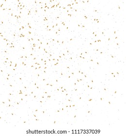  Gold confetti, ribbons. Falling glitter.  Abstract golden anniversary invitation template. Wedding concept card. Flying abstract particles. Explosion celebrate card.