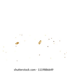  Gold confetti, ribbons. Falling glitter. Bokeh background. Abstract golden anniversary invitation template. Wedding concept card. Flying abstract particles. Explosion celebrate card.