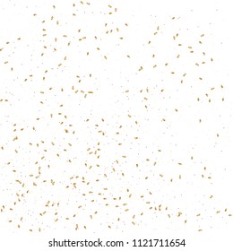  Gold confetti, ribbons. Falling glitter. Bokeh background. Abstract golden anniversary invitation template. Wedding concept card. Flying abstract particles. Explosion celebrate card.