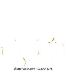 Gold confetti, ribbons. Falling glitter. Bokeh background. Abstract golden anniversary invitation template. Wedding concept card. Flying abstract particles. Explosion celebrate card.