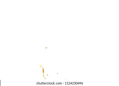  Gold confetti, ribbons. Falling glitter. Bokeh background. Abstract golden anniversary invitation template. Wedding concept card. Flying abstract particles. Explosion celebrate card.