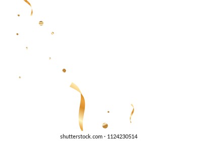  Gold confetti, ribbons. Falling glitter. Bokeh background. Abstract golden anniversary invitation template. Wedding concept card. Flying abstract particles. Explosion celebrate card.
