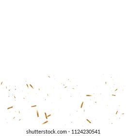  Gold confetti, ribbons. Falling glitter. Bokeh background. Abstract golden anniversary invitation template. Wedding concept card. Flying abstract particles. Explosion celebrate card.