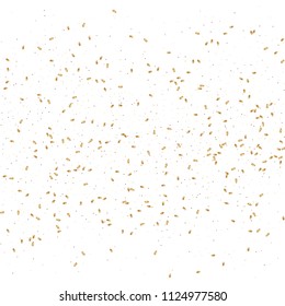  Gold confetti, ribbons. Falling glitter. Bokeh background. Abstract golden anniversary invitation template. Wedding concept card. Flying abstract particles. Explosion celebrate card.