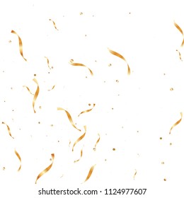  Gold confetti, ribbons. Falling glitter. Bokeh background. Abstract golden anniversary invitation template. Wedding concept card. Flying abstract particles. Explosion celebrate card.