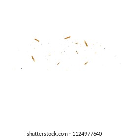  Gold confetti, ribbons. Falling glitter. Bokeh background. Abstract golden anniversary invitation template. Wedding concept card. Flying abstract particles. Explosion celebrate card.