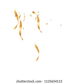  Gold confetti, ribbons. Falling glitter. Bokeh background. Abstract golden anniversary invitation template. Wedding concept card. Flying abstract particles. Explosion celebrate card.