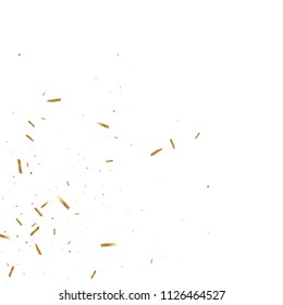  Gold confetti, ribbons. Falling glitter. Bokeh background. Abstract golden anniversary invitation template. Wedding concept card. Flying abstract particles. Explosion celebrate card.