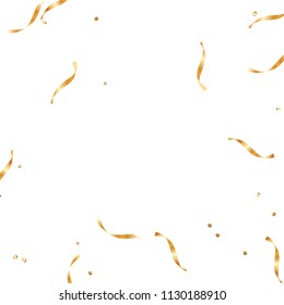  Gold confetti, ribbons. Falling glitter. Bokeh background. Abstract golden anniversary invitation template. Wedding concept card. Flying abstract particles. Explosion celebrate card.