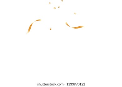  Gold confetti, ribbons. Falling glitter. Bokeh background. Abstract golden anniversary invitation template. Wedding concept card. Flying abstract particles. Explosion celebrate card.