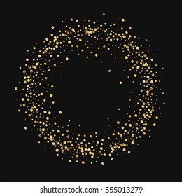 Gold confetti. Ring frame with gold confetti on black background. Vector illustration.