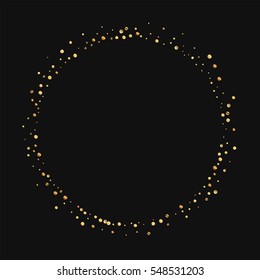 Gold confetti. Round shape with gold confetti on black background. Vector illustration.