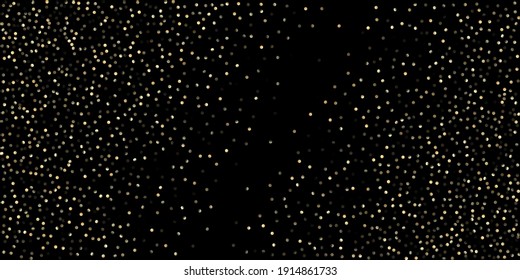 Gold Confetti Shower on Black. Expensive New Year Christmas Celebration Pattern. Rich Gold, Silver Bokeh Winter Confetti. Golden Sequins, Falling Down Xmas Stars. Golden Sequins, Falling Stars