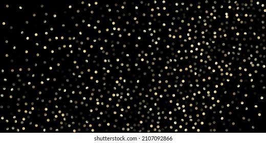 Gold Confetti Shower on Black. Expensive New Year Christmas Celebration Pattern. Rich Gold, Silver Glitter Winter Confetti. Golden Oil Bubbles, Omega 3 Vitamins. Golden Omega 3 Oil Bubbles