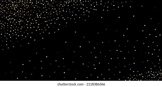 Gold Confetti Shower on Black. Rich Gold, Silver Bokeh Winter Confetti. Elegant New Year Christmas Celebration Background. Golden Circles, Falling Christmas Bokeh. Golden Circles, Christmas Bokeh