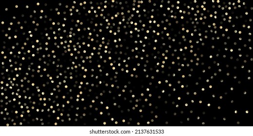 Gold Confetti Shower on Black. VIP Gold, Silver Sequins Winter Confetti. Glamour New Year Christmas Celebration Background. Golden Sequins, Falling Down Xmas Stars. Golden Sequins, Falling Stars