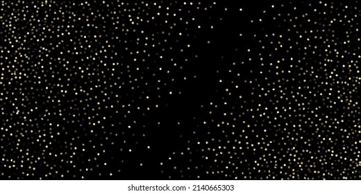 Gold Confetti Shower on Black. Golden Circles, Falling Christmas Bokeh. Rich Gold, Silver Sequins Winter Confetti. Expensive New Year Christmas Celebration Garland. Golden Circles, Christmas Bokeh