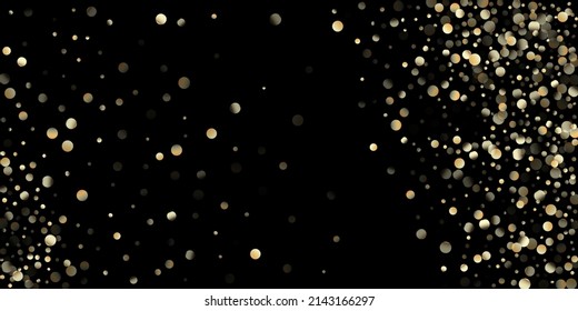 Ducha de Confetti de oro en negro. Textura de la celebración de Navidad de Año Nuevo Premium. Secuencias De Oro, Cayendo Las Estrellas De Navidad. Rico Oro, Cacahuete De Invierno De Glicor Plateado. Secuencias doradas, estrellas en caída