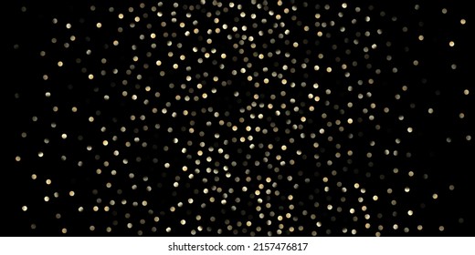 Gold Confetti Shower on Black. Sparkling New Year Christmas Celebration Pattern. VIP Gold, Silver Sparkles Winter Confetti. Golden Sequins, Falling Down Xmas Stars. Golden Sequins, Falling Stars