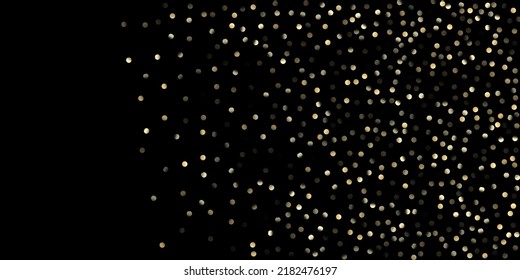 Gold Confetti Shower on Black. Golden Circles, Falling Christmas Bokeh. Expensive New Year Christmas Celebration Pattern. Rich Gold, Silver Sequins Winter Confetti. Golden Circles, Christmas Bokeh