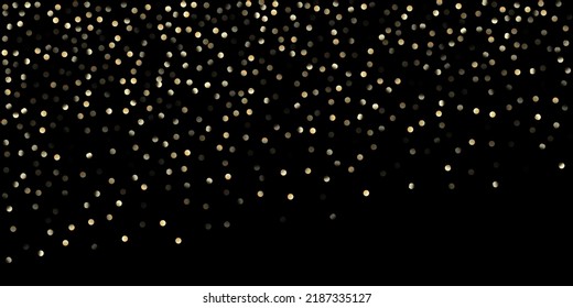 Ducha de Confetti de oro en negro. VIP Gold, Silver Glitter Winter Confetti. Secuencias De Oro, Cayendo Las Estrellas De Navidad. Caros antecedentes de la celebración de Año Nuevo. Secuencias doradas, estrellas en caída