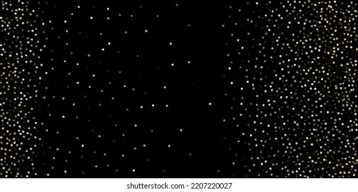 Gold Confetti Shower on Black. Sparkling New Year Christmas Celebration Texture. Golden Sequins, Falling Down Xmas Stars. VIP Gold, Silver Bokeh Winter Confetti. Golden Sequins, Falling Stars