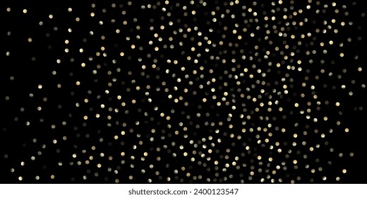 Gold Confetti Shower on Black. Glamour New Year Christmas Celebration Border. Golden Circles, Falling Christmas Bokeh. VIP Gold, Silver Sparkles Winter Confetti. Golden Circles, Christmas Bokeh