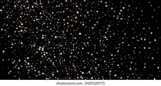 Gold Confetti Shower on Black. VIP Gold, Silver Glitter Winter Confetti. Sparkling New Year Christmas Celebration Garland. Golden Oil Bubbles, Omega 3 Vitamins. Golden Omega 3 Oil Bubbles
