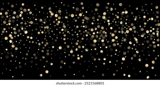 Ducha de confeti dorado en negro. Rico oro, plata Bokeh invierno confeti. Textura brillante de la celebración de Navidad del año Nuevo. Burbujas de aceite dorado, vitaminas Omega 3. Burbujas de aceite de oro Omega 3