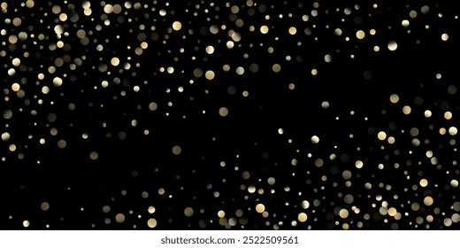 Chuveiro de Confete Dourado em Preto. Glamour Ano Novo Natal Celebração Padrão. VIP Gold, Silver Glitter Winter Confetes. Golden Sequins, Falling Down Xmas Stars. Lantejoulas Douradas, Estrelas Caídas