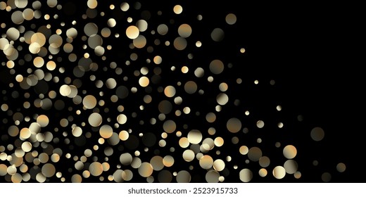 Ducha de confeti dorado en negro. VIP Oro, Plata Brillos Confeti de Invierno. Decoración elegante de la celebración de la Navidad del año Nuevo. Burbujas de aceite dorado, vitaminas Omega 3. Burbujas de aceite de oro Omega 3