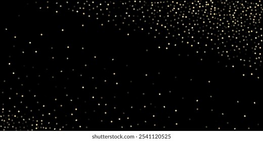 Ducha de confeti dorado en negro. Guirnalda brillante de la celebración de la Navidad del año Nuevo. VIP Oro, Plata Bokeh Confeti de Invierno. Círculos dorados, Navidades caídas Bokeh. Círculos dorados, Navidades Bokeh