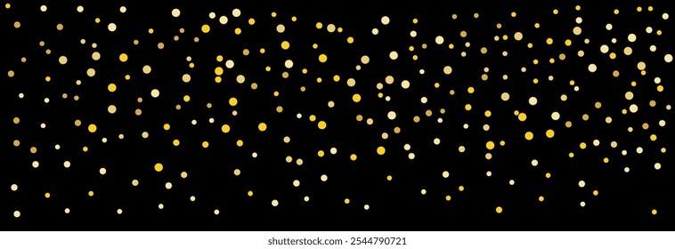 Chuveiro de Confete Dourado em Preto. Golden Sequins, Falling Down Xmas Stars. Fronteira de celebração de Natal de Ano Novo Premium. Ouro Rico, Silver Sparkles Winter Confete. Lantejoulas Douradas, Estrelas Caídas