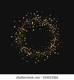 Gold confetti. Small ring frame with gold confetti on black background. Vector illustration.